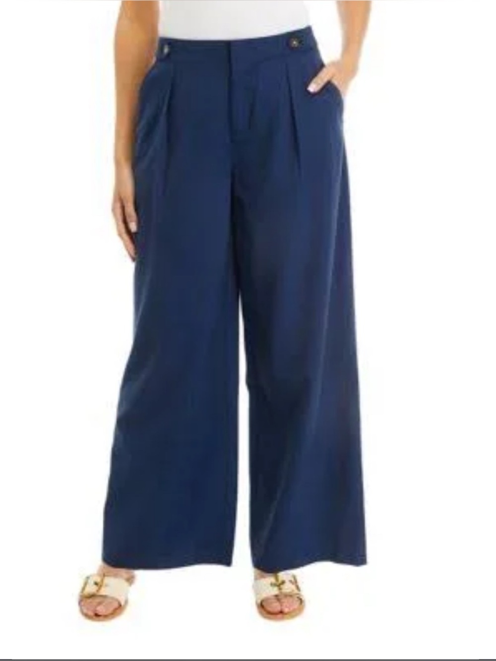 Wonderly Navy Wide-Leg Pleated Trousers